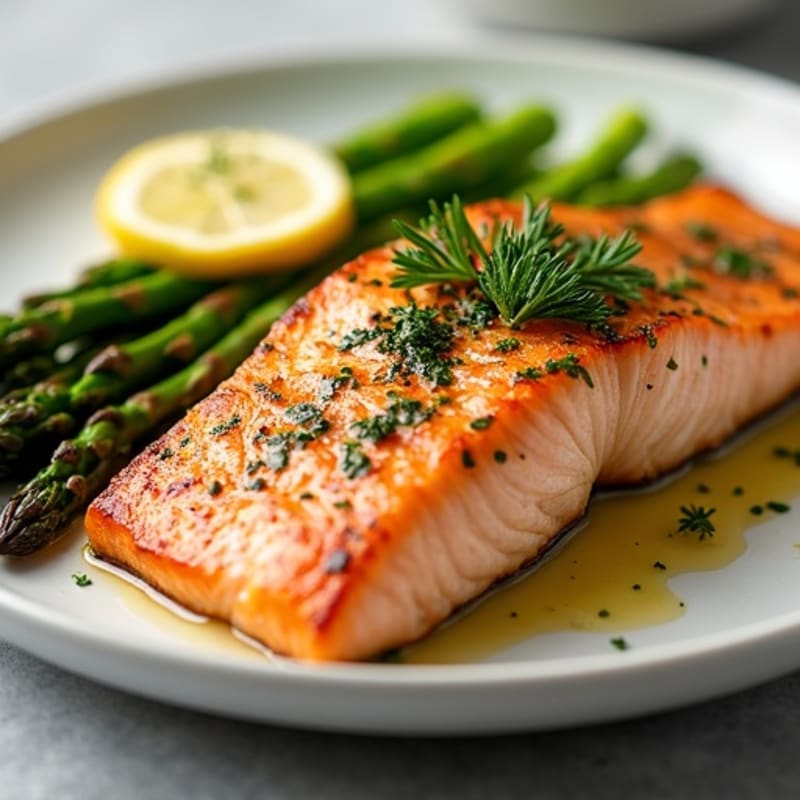 Crispy Lemon Herb Grilled Salmon with Roasted Asparagus
