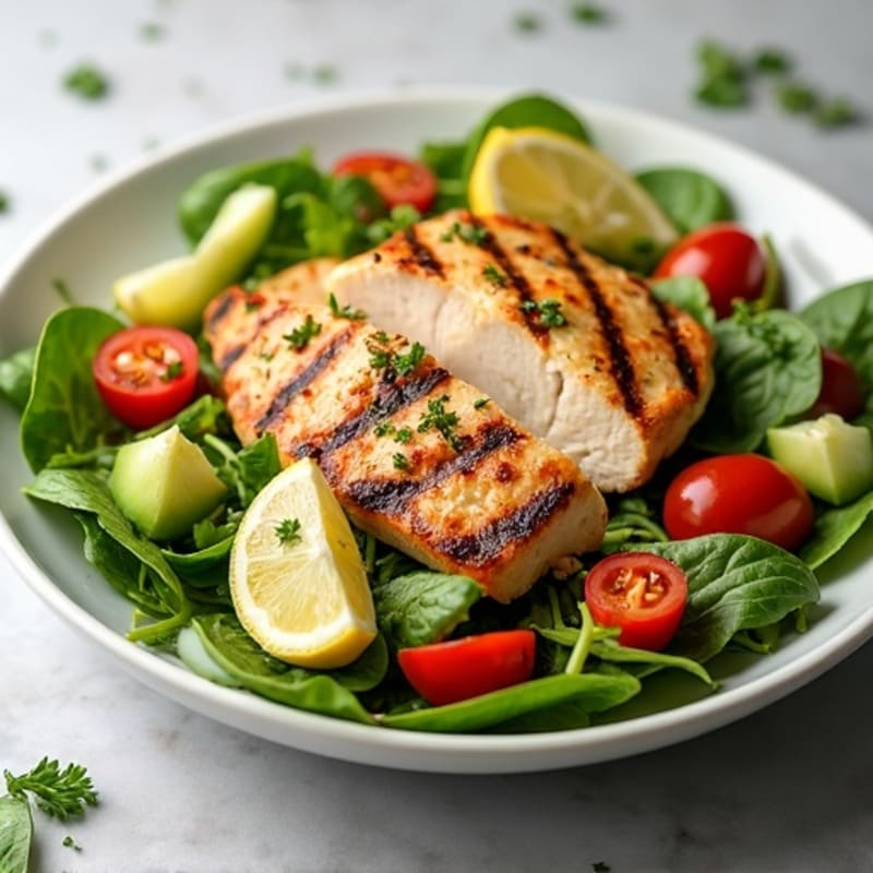 Grilled Chicken and Crisp Vegetable Salad with Lemon Herb Dressing