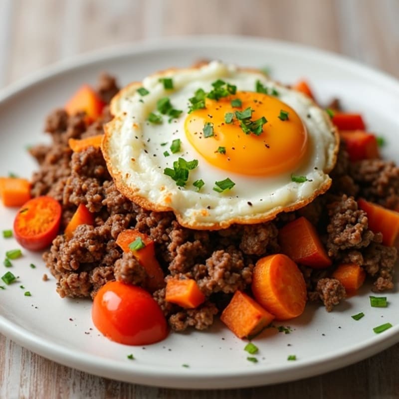 Savory Ground Beef and Sweet Potato Hash