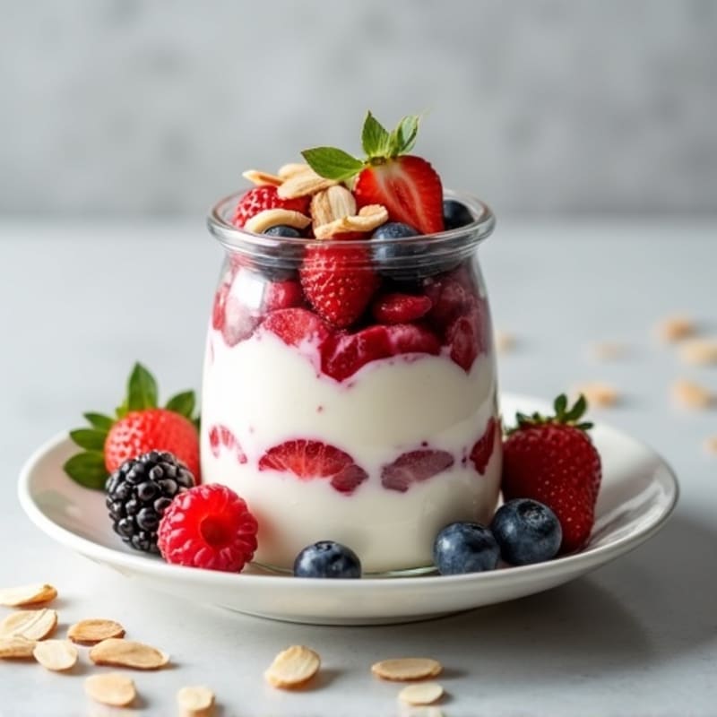 Greek Yogurt Protein Parfait with Mixed Berries and Almonds
