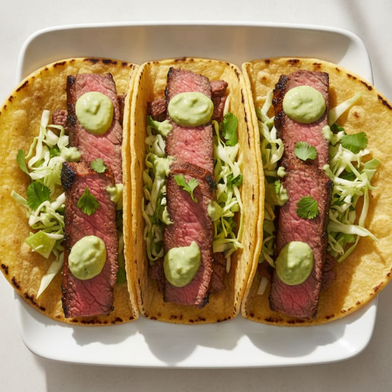 Grilled Steak Tacos with Avocado Crema