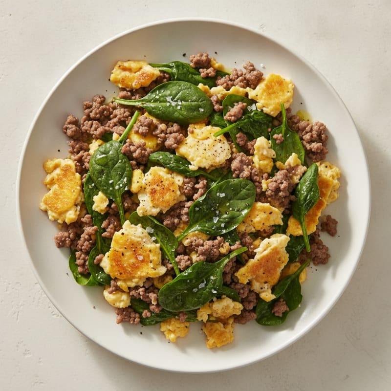 Lean Ground Beef and Spinach Scramble