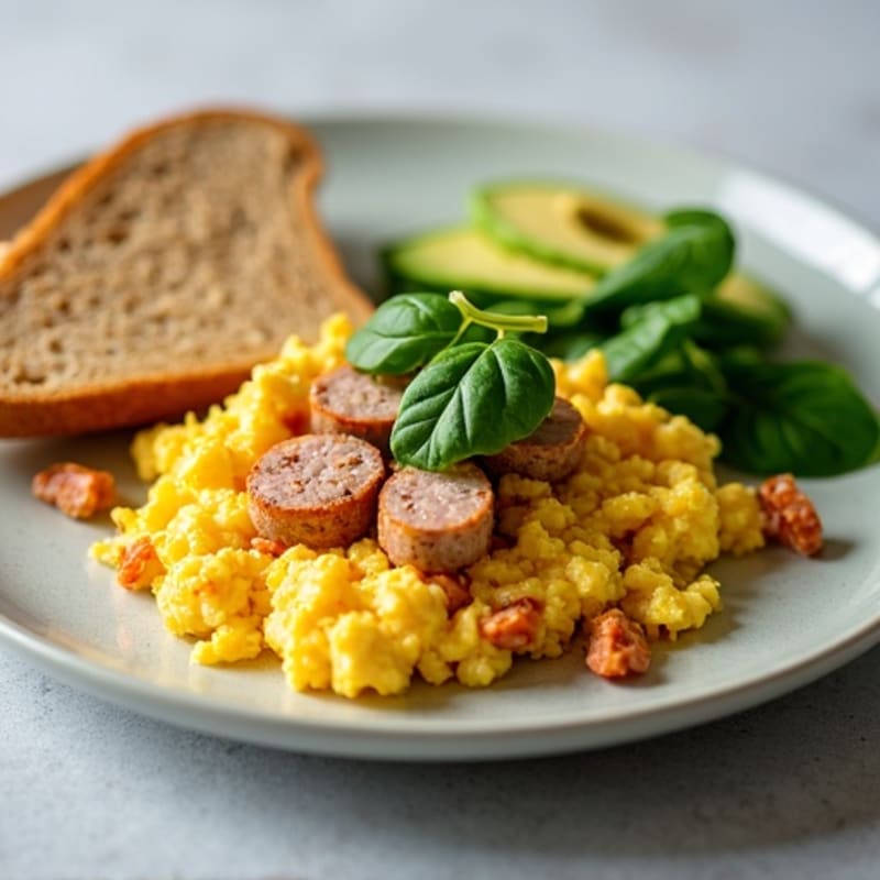 Egg White Scramble with Turkey Sausage and Spinach