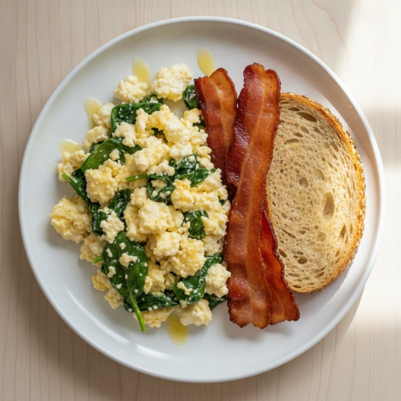 Cottage Cheese Scramble with Spinach and Turkey Bacon