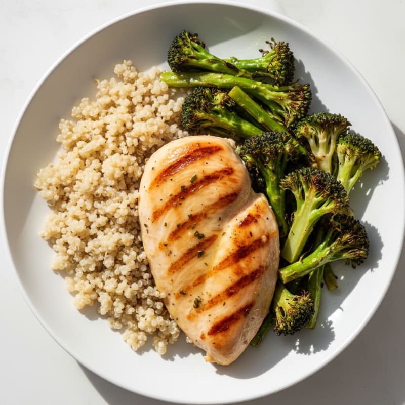 Grilled Chicken Breast with Quinoa and Roasted Broccoli