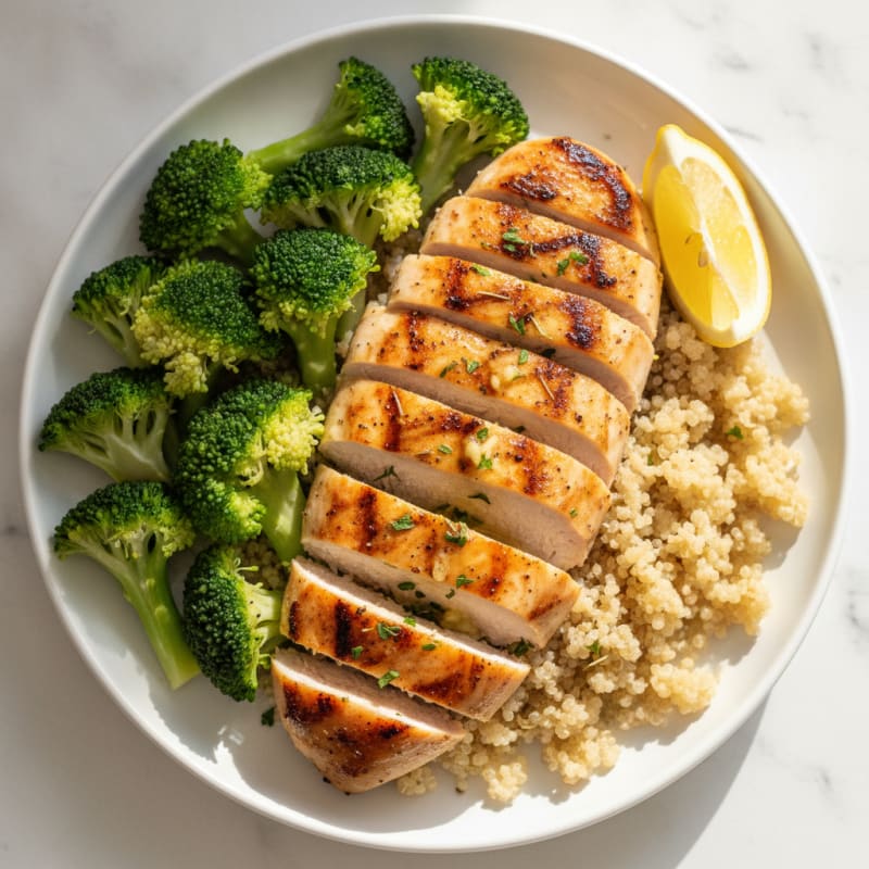 Grilled Chicken Breast with Quinoa and Steamed Broccoli