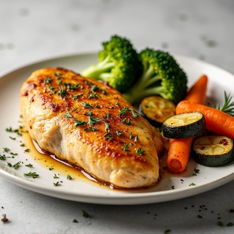 Crispy Lemon Herb Roasted Chicken Breast with Roasted Vegetables