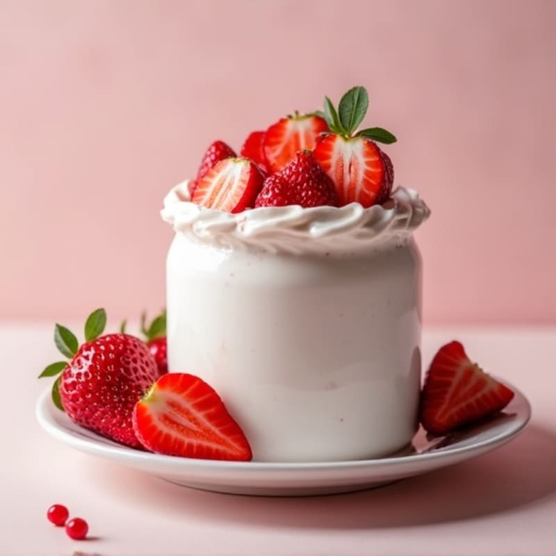 Silky Protein Yogurt with Sliced Strawberries