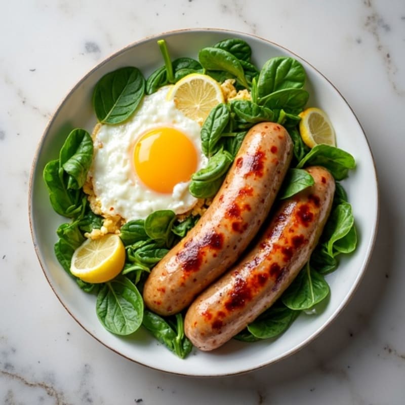 Fluffy Egg and Spinach Scramble with Lean Turkey Sausage