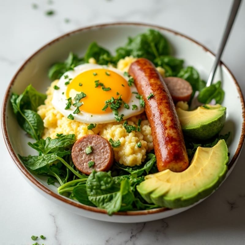 Egg White Scramble with Turkey Sausage and Spinach