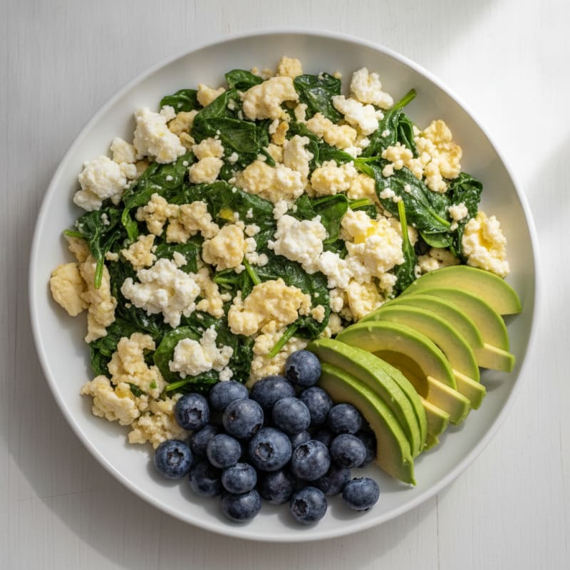 Egg White and Spinach Scramble with Cottage Cheese