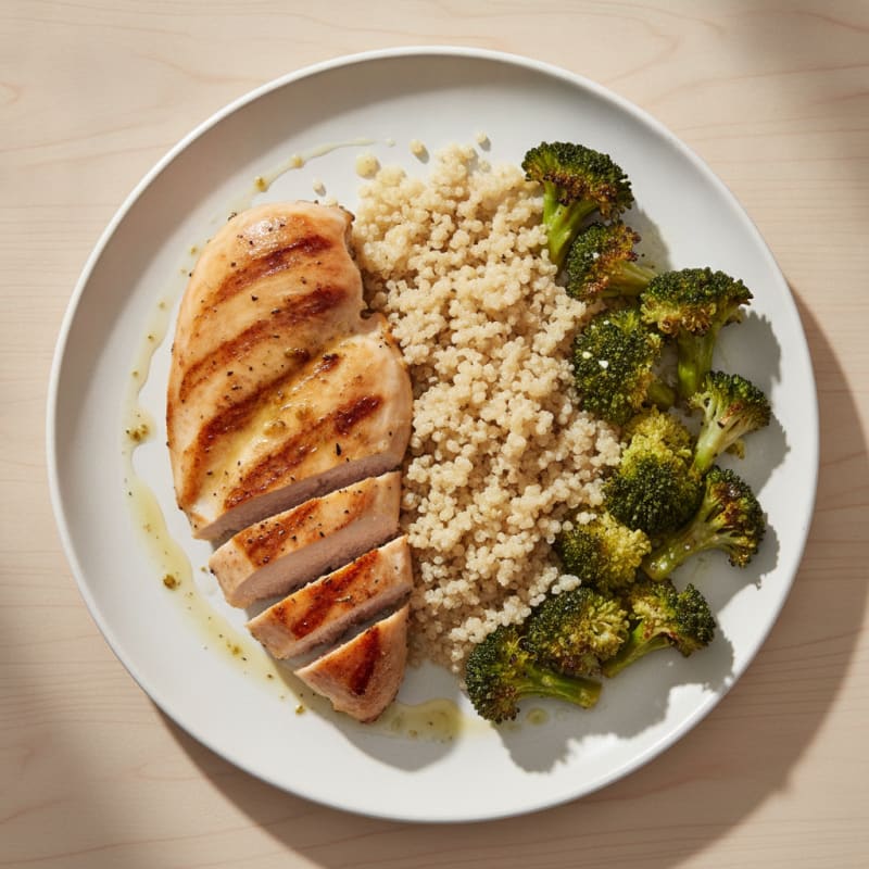 Grilled Chicken Breast with Quinoa and Roasted Broccoli