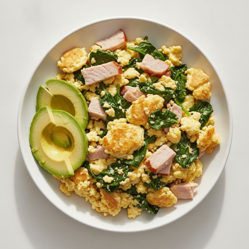 Cottage Cheese Scramble with Spinach and Smoked Turkey