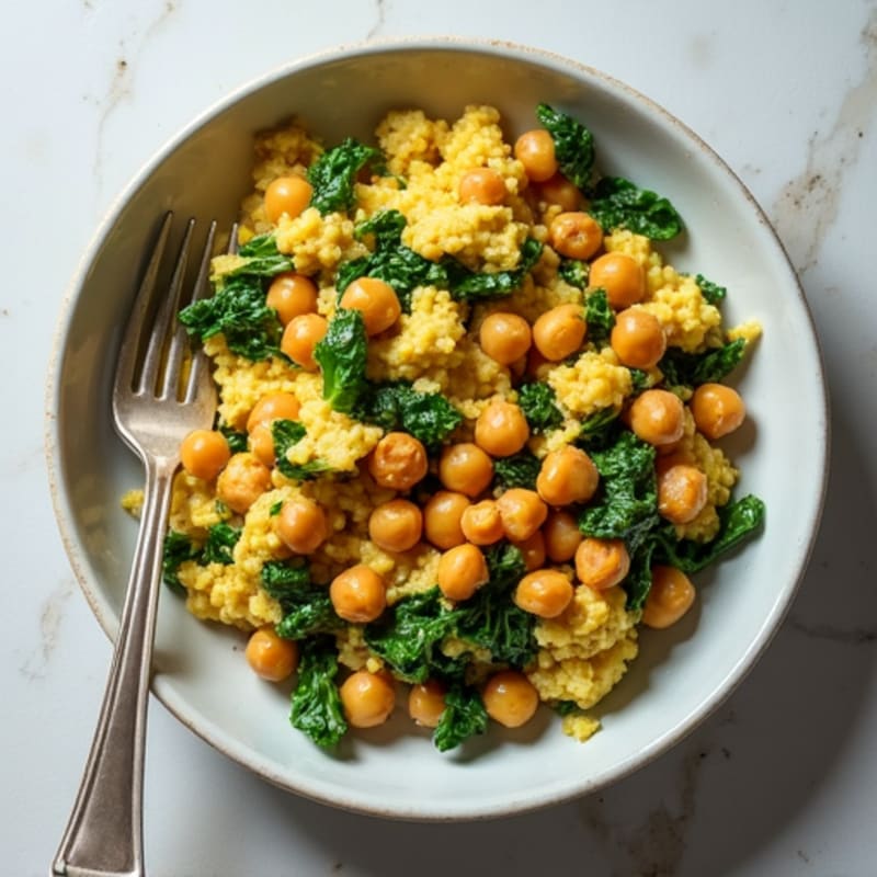 Creamy Tofu Scramble with Spinach and Chickpeas