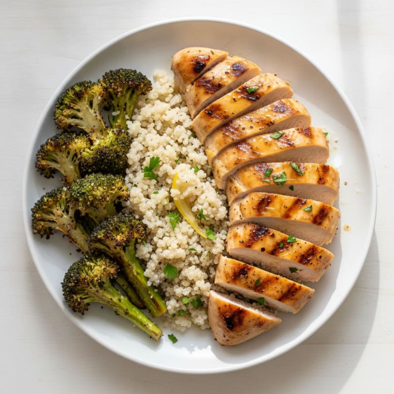 Grilled Chicken Breast with Quinoa and Roasted Broccoli