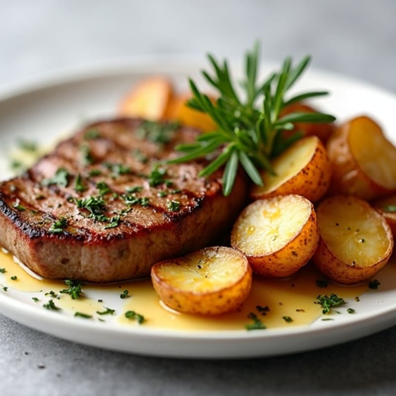 Herb-Garlic Butter Seared Steak with Roasted Baby Potatoes