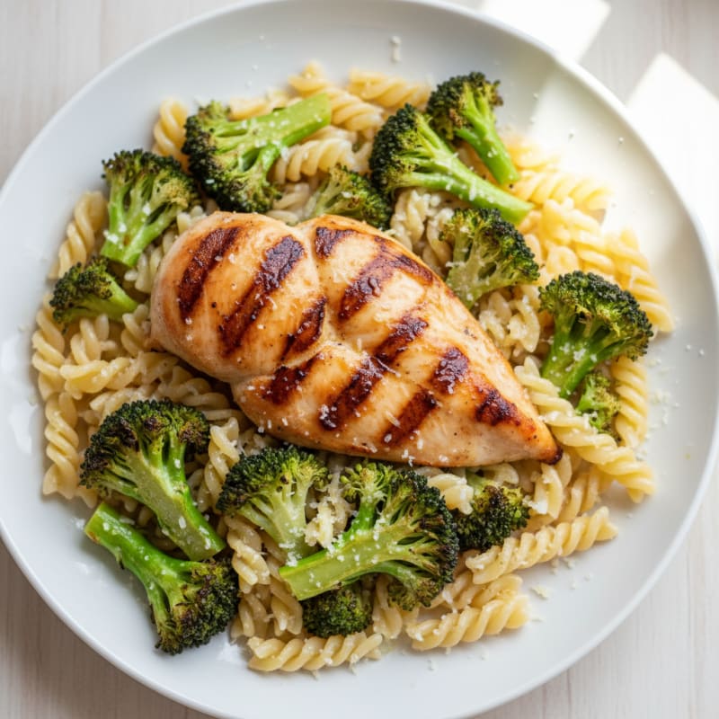 Grilled Chicken Breast with Quinoa Pasta and Roasted Broccoli