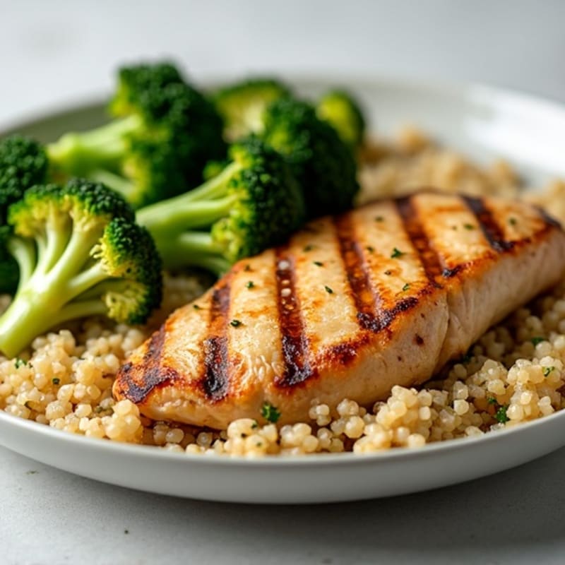 Grilled Chicken Breast with Quinoa and Roasted Broccoli
