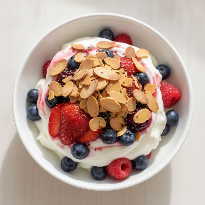Creamy Greek Yogurt Protein Parfait with Mixed Berries and Almonds