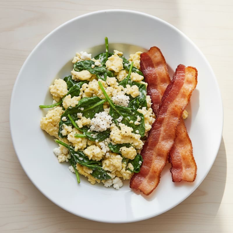 Cottage Cheese Scramble with Spinach and Turkey Bacon