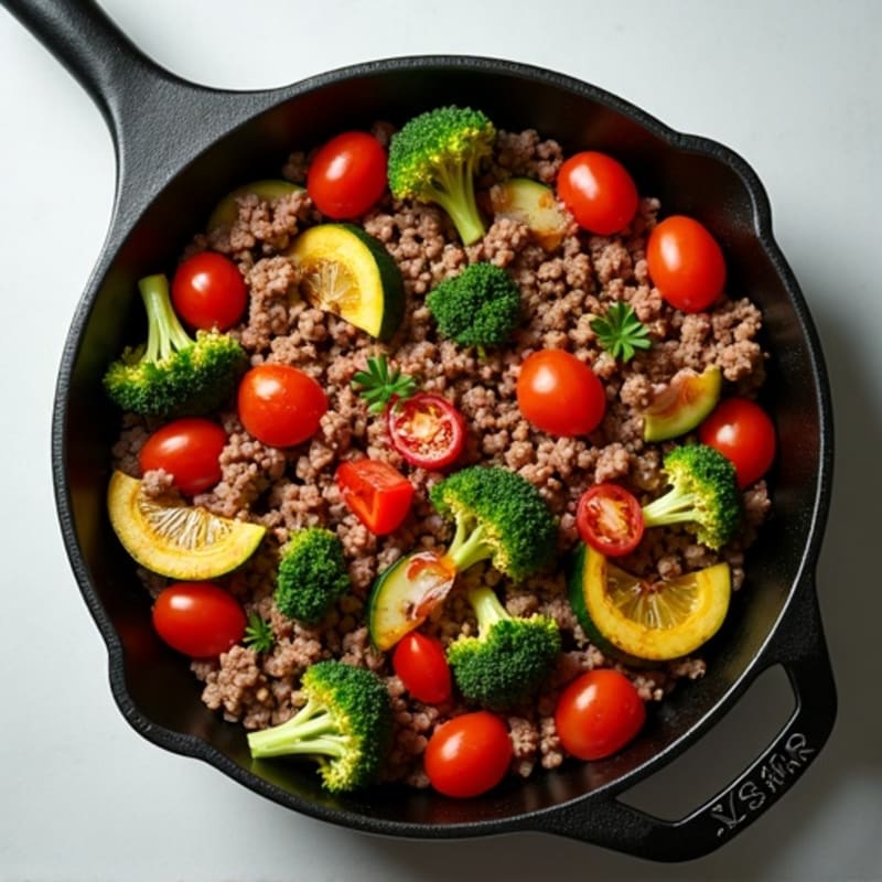 Savory Lean Ground Beef and Roasted Vegetable Skillet