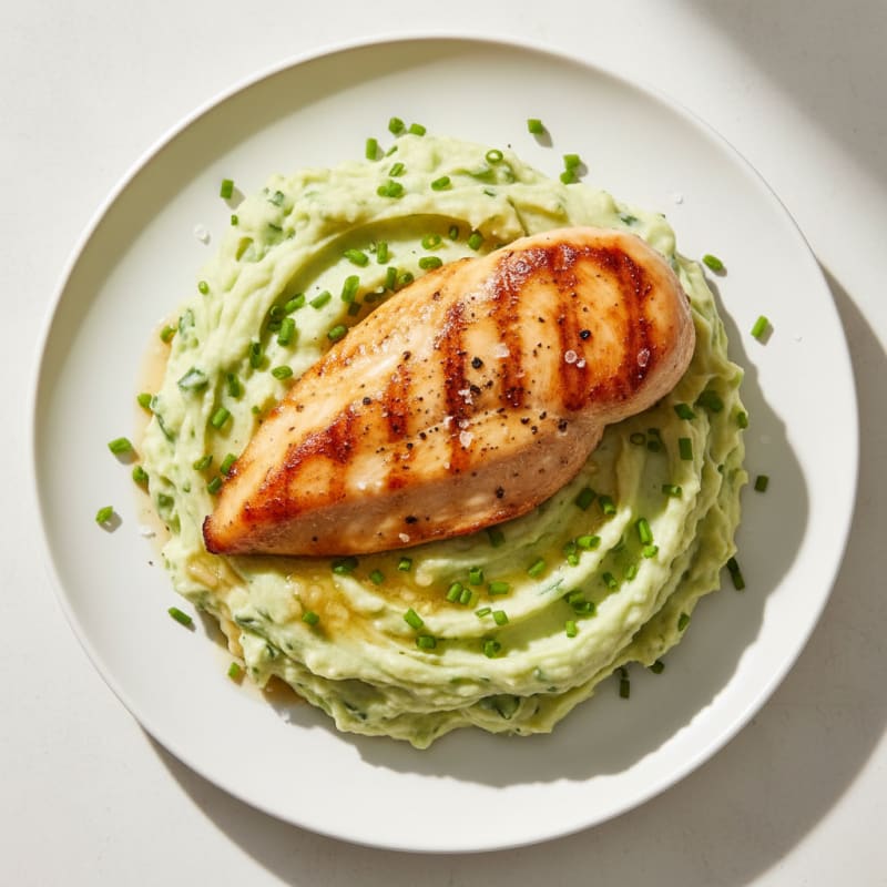 Pan-Seared Chicken with Velvety Garlic Chive Mash
