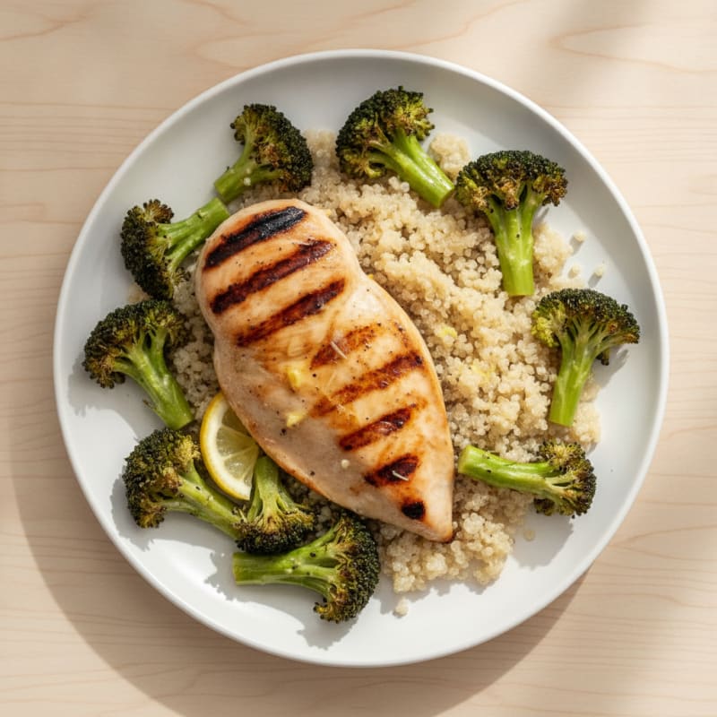 Grilled Chicken Breast with Quinoa and Roasted Broccoli