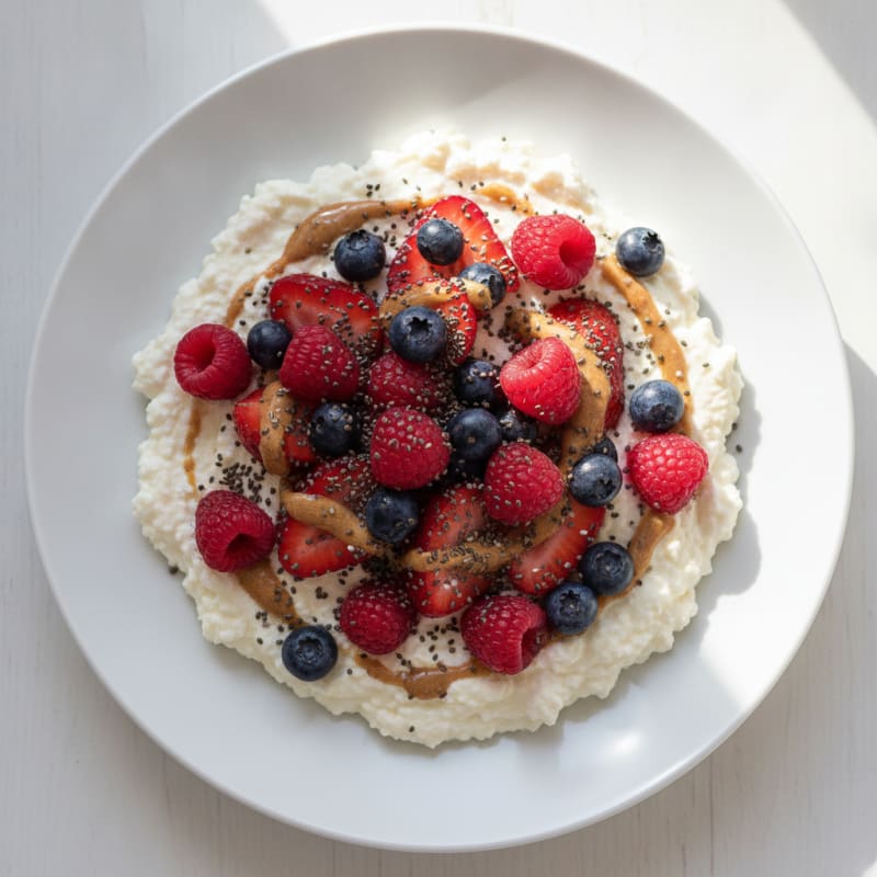 Cottage Cheese Protein Pudding with Mixed Berries