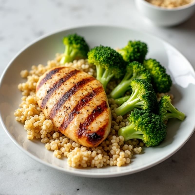 Grilled Chicken Breast with Quinoa and Steamed Broccoli