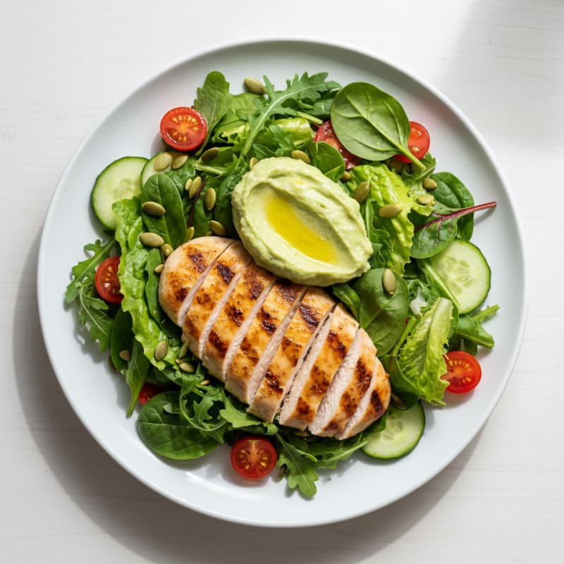 Grilled Chicken Salad with Creamy Avocado and Fresh Vegetables