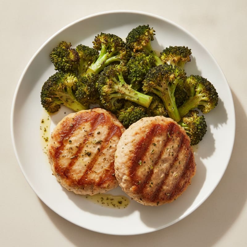 Seared Turkey Patties with Roasted Broccoli