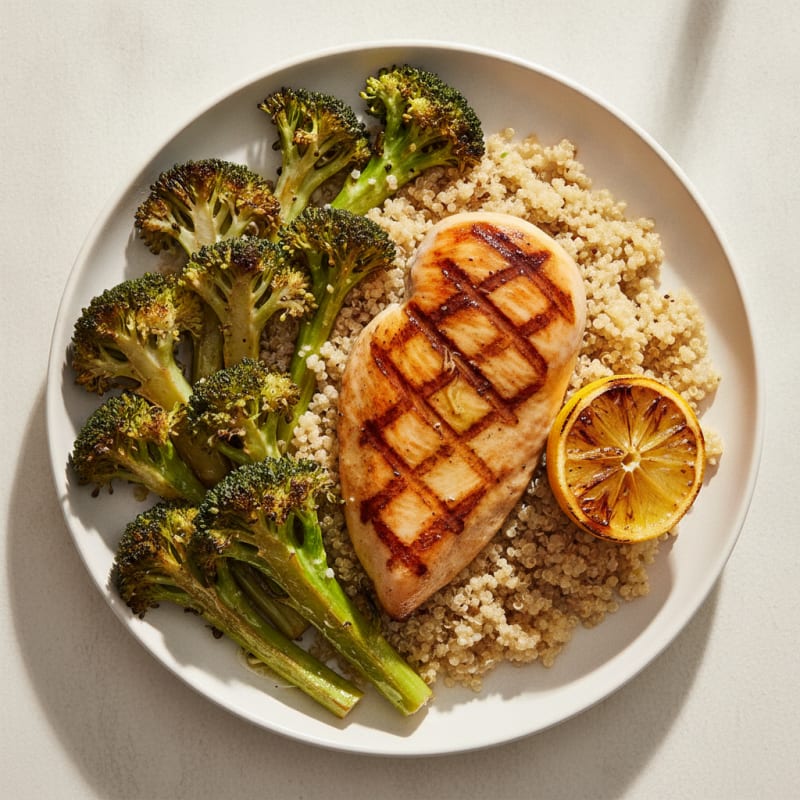 Grilled Chicken Breast with Quinoa and Roasted Broccoli