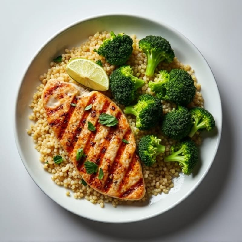 Grilled Chicken Breast with Quinoa and Roasted Broccoli