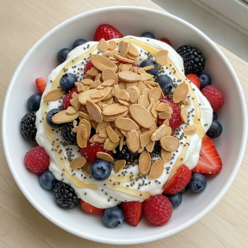 Greek Yogurt Protein Parfait with Mixed Berries and Almonds