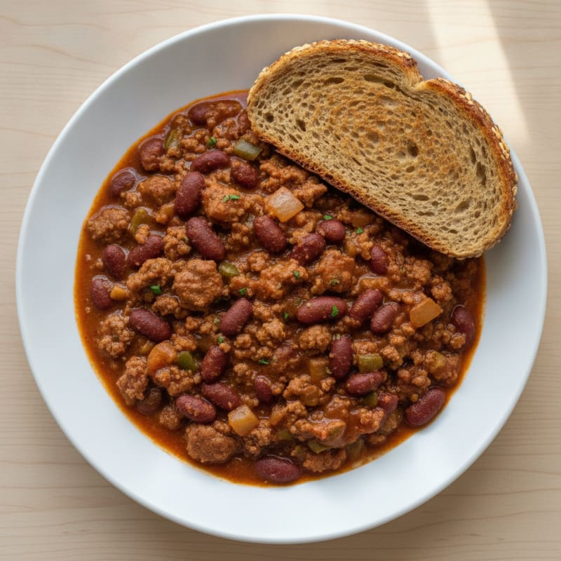 Hearty Beef Chili with Toasted Bread
