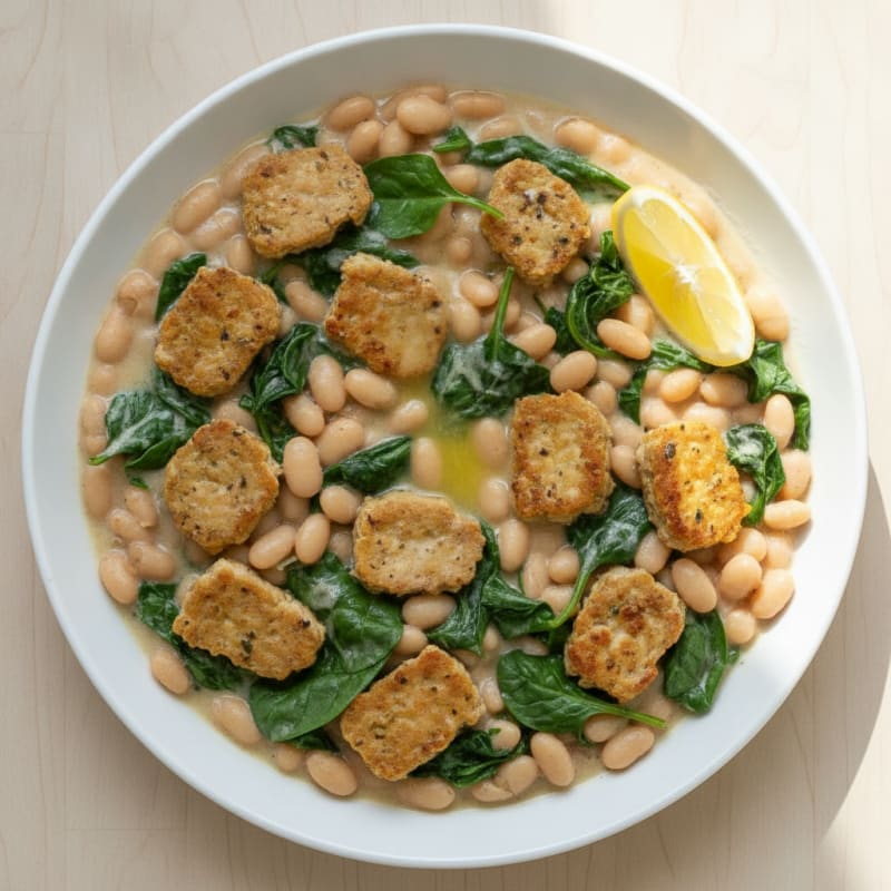 Creamy White Bean and Tempeh Skillet with Spinach