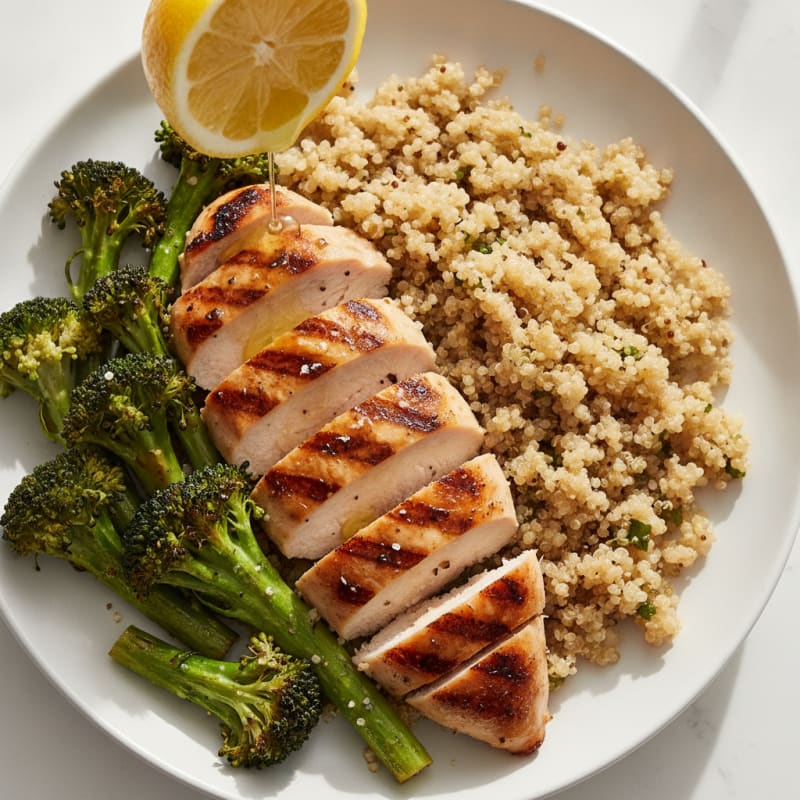 Grilled Chicken Breast with Roasted Broccoli and Quinoa