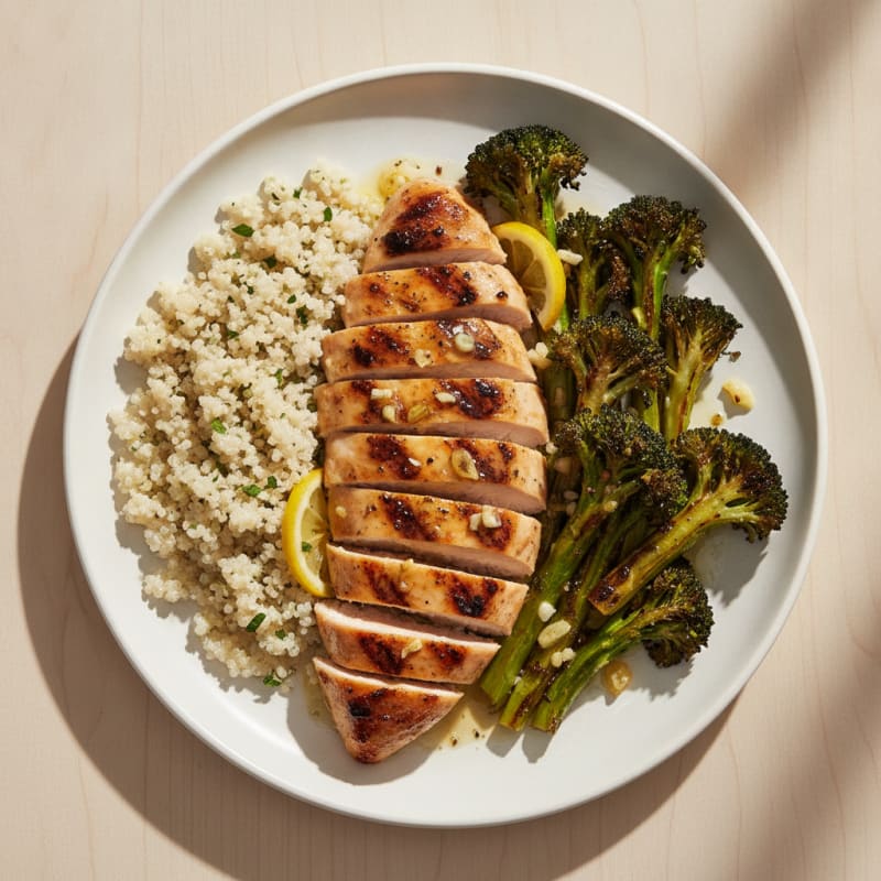 Grilled Chicken Breast with Quinoa and Roasted Broccoli