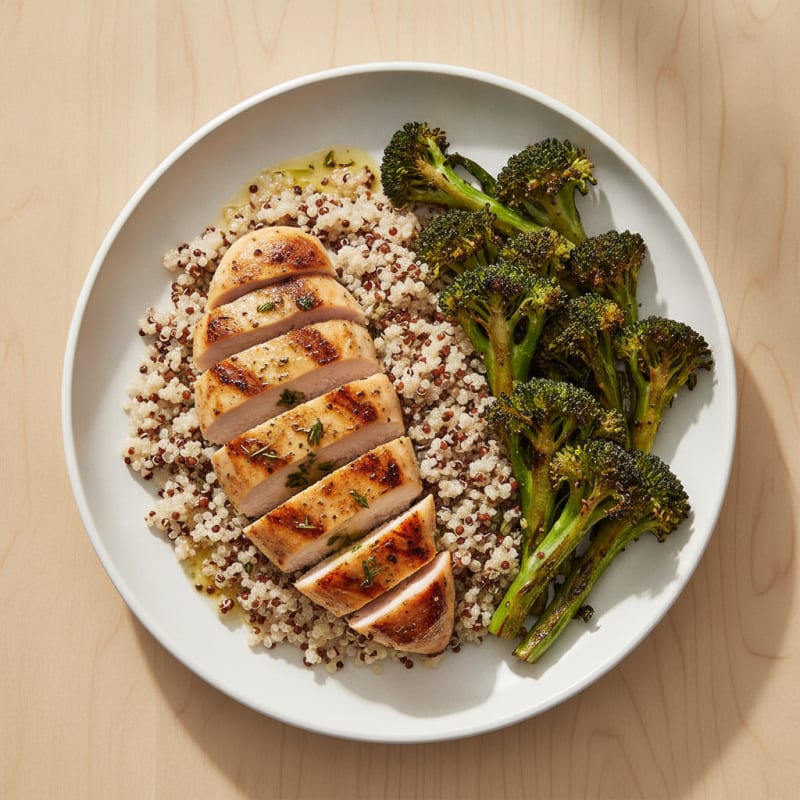 Grilled Chicken Breast with Roasted Broccoli and Quinoa