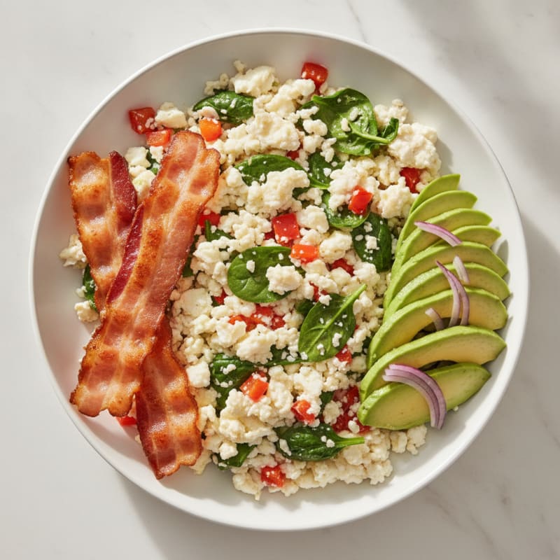 Egg White Veggie Scramble with Turkey Bacon