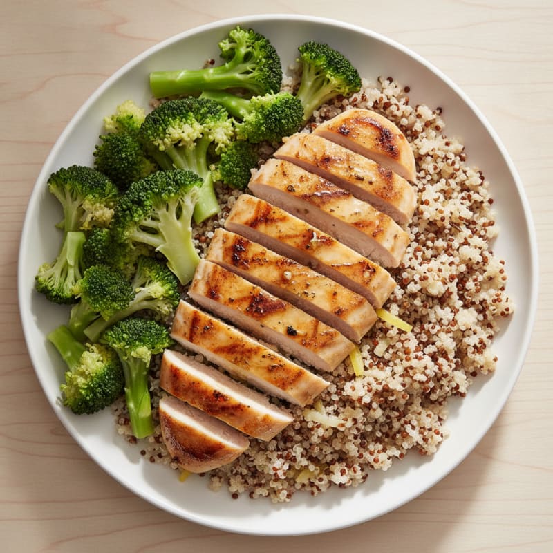 Grilled Chicken Breast with Quinoa and Steamed Broccoli