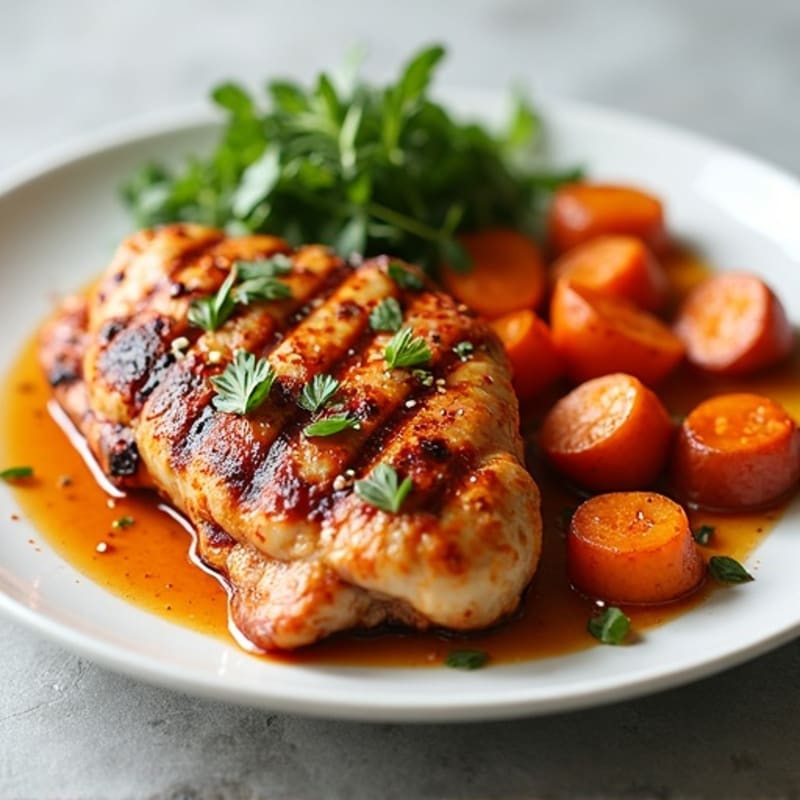 Crispy Spicy Herb-Marinated Grilled Chicken with Roasted Sweet Potatoes