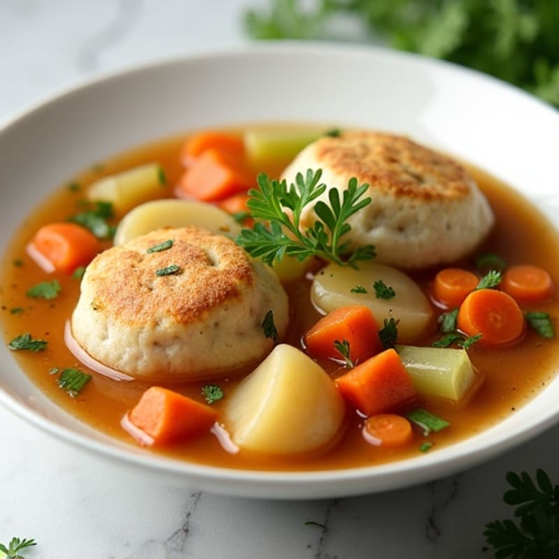 Wholesome Chicken and Vegetable Stew with Fluffy Herb Dumplings
