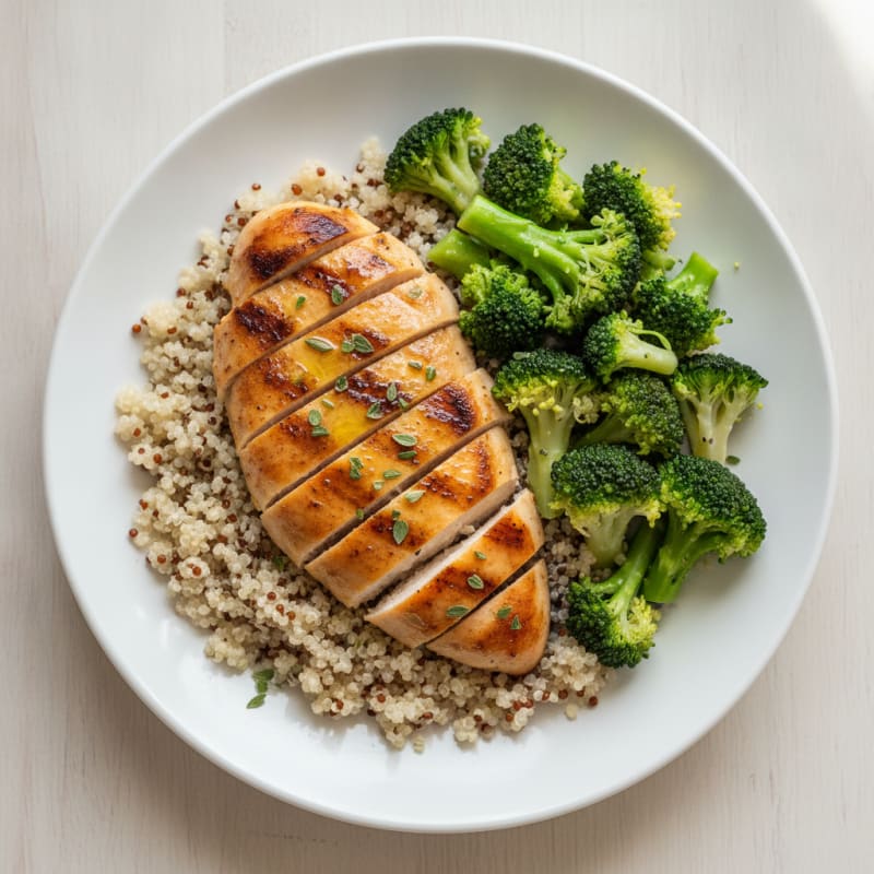 Grilled Chicken Breast with Quinoa and Steamed Broccoli
