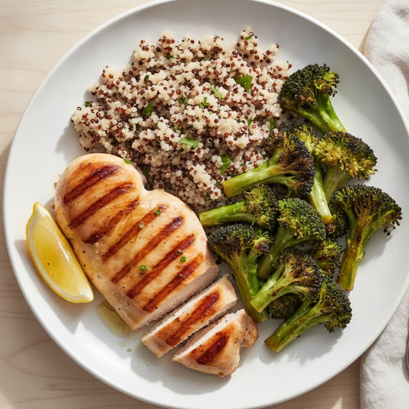 Grilled Chicken Breast with Quinoa and Roasted Broccoli