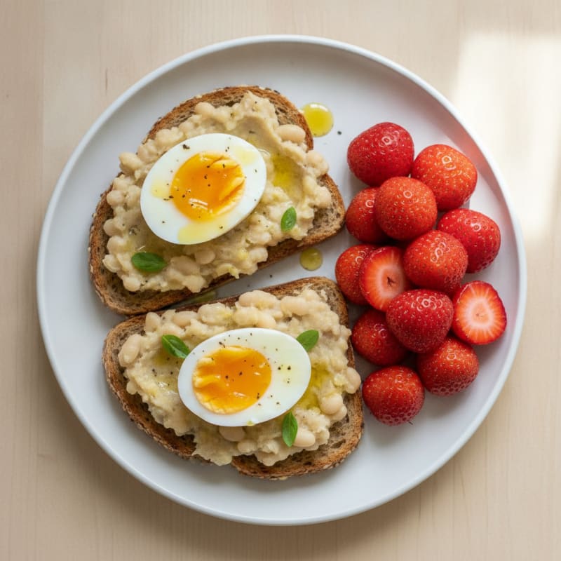 Egg and White Bean Toast with Fresh Berries