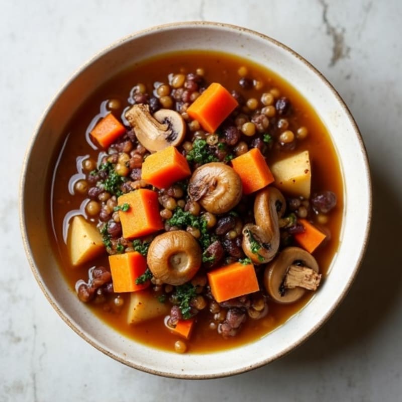 Hearty Mushroom and Root Vegetable Red Wine Stew