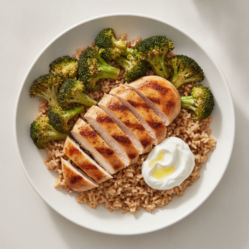 Grilled Chicken Rice Bowl with Roasted Broccoli