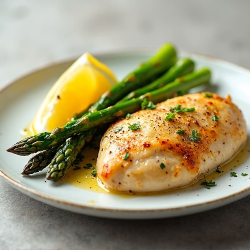 Lemon Garlic Pan-Seared Chicken with Roasted Asparagus