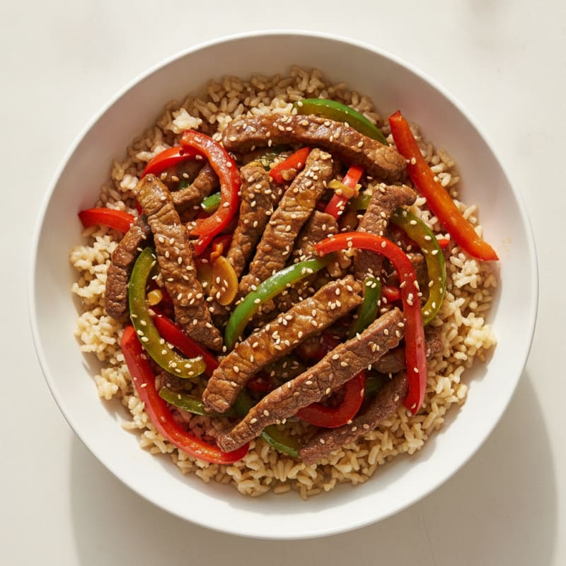 Lean Beef Stir-Fry with Bell Peppers and Brown Rice